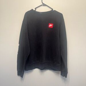 Nike Men's Black Crewneck Sweater with Red Logo